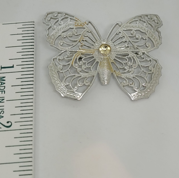 Silver Filagree Butterfly with Rhinestone - Vintage - Picture 9 of 16